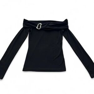 Pull&Bear Black Off-Shoulder Long Sleeve Top with Buckle